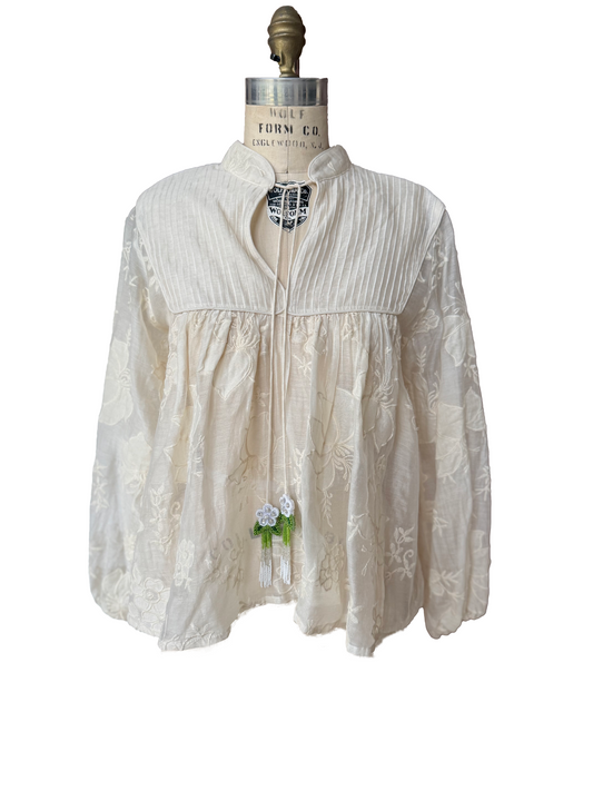 Colaba Blouse — Ivory Pintuck